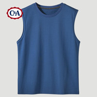 C&A无袖T恤男重磅纯棉宽肩坎袖纪念款背心加肥加大码T恤潮 蔚蓝 5XL