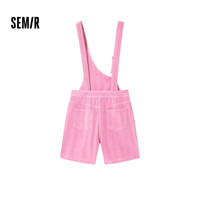 森马（Semir）牛仔裤女不对称背带裤时尚夏凉感宽松短裤女生ins 梦幻粉60363 170/74A/XL