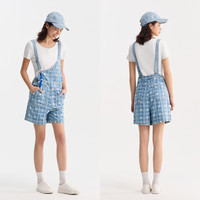 森马（Semir）牛仔裤女不对称背带裤时尚夏凉感宽松短裤女生ins 蓝白色调 00381 175/78A/XXL