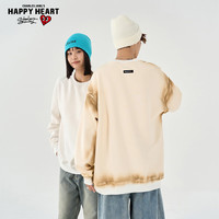 查尔斯桃心春秋款美式高街潮流百搭两面穿圆领卫衣男女同款 本白拼浅卡其 XL