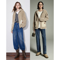 初语双面绒复古休闲外套女2024秋冬新款撞色减龄保暖宽松连帽开衫