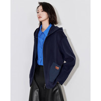 初语双面绒复古休闲外套女2024秋冬撞色减龄保暖宽松连帽开衫 藏青色 XL