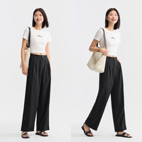 森马 Semir休闲裤女松紧腰阔腿裤慵懒夏季质感垂感长裤纯色109324127006 黑色90001 L