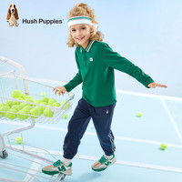 暇步士（Hush Puppies）童装儿童男大童秋季简约时尚运动风儿童长袖POLO衫 松叶绿 130