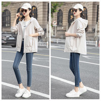 丝柏舍连帽外套2025春装女抽绳长袖显瘦拉链宽松休闲上衣 米色 XL