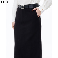 丽丽 LILY春女装含绵羊毛气质通勤显瘦高腰直筒铅笔裙半身裙女 510黑 L