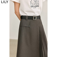 丽丽 LILY夏女装设计感学院风通勤款高腰A字不对称百褶半身裙 509深灰 L