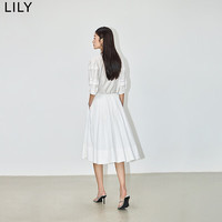 丽丽 LILY夏女装通勤款时尚复古学院风抽绳高腰A字百褶半身裙 603本白 L