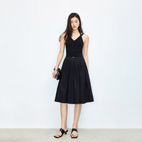 丽丽 LILY夏女装通勤款时尚复古学院风抽绳高腰A字百褶半身裙 510黑 S