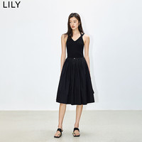 丽丽 LILY夏女装通勤款时尚复古学院风抽绳高腰A字百褶半身裙 510黑 M