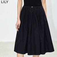丽丽 LILY夏女装通勤款时尚复古学院风抽绳高腰A字百褶半身裙 510黑 L
