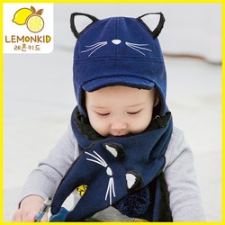 Lemonkid 柠檬宝宝 宝宝冬季回绒护耳帽子围巾两件套 多款可选