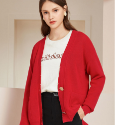 诗凡黎 2018早春新款韩版宽松针织衫红色长袖