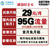 中国移动 花王卡 29元月租 95G全国流量 可选归属地