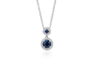 Blue Nile 59567 蓝宝石和钻石光环吊坠项链