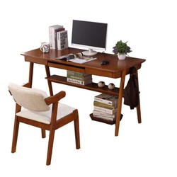 一米色彩 日式小户型实木书桌 升级款胡桃色 1.4米/桌+椅 
