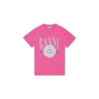 GANNI 【2022新品】GANNI 女士粉色徽标笑脸印花休闲半袖T恤