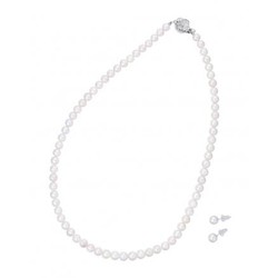 Akoya 海水珍珠银项链+珍珠耳环 套装