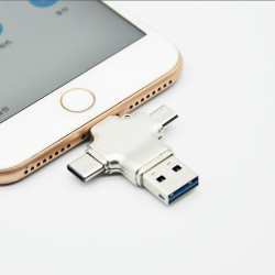 读卡器四合一USB3.0高速读取多功能手机电脑双用插卡可做u盘 金属色 无卡