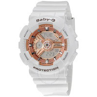 CASIO 卡西欧 BABY-G系列  BA-110-7A1 女士石英手表 43.4mm 金色 白色 树脂