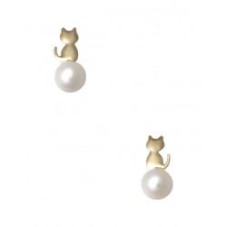 GLADD K18 猫咪造型淡水珍珠耳环